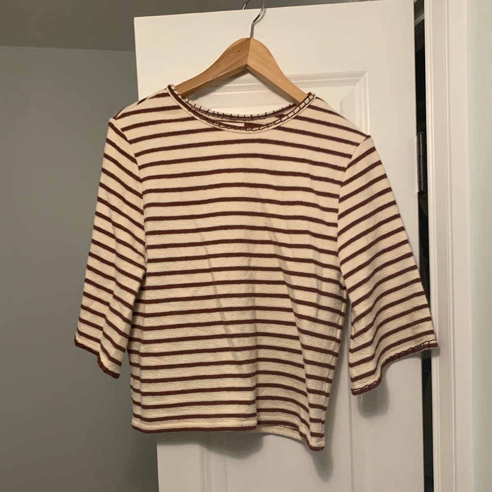 Anthropologie Deletta Burgundy and White Top